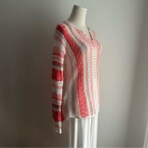 Linen/Cotton Tommy Bahama Crochet Long Sleeve Costal Beach Shirt Coral Sz S